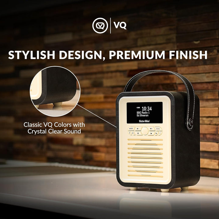 VQ Retro Mini Tragbares Radio mit Bluetooth-Lautsprecher und 60 Voreinstellungen. Enthält ein DAB-Ra