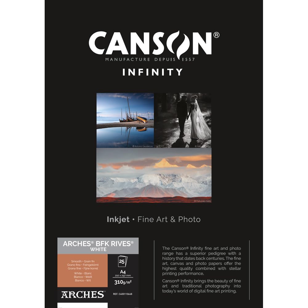Canson Infinity BFK Rives 100% Textur, 310 g, Box A4, 25 Stunden, natürliches Weiss