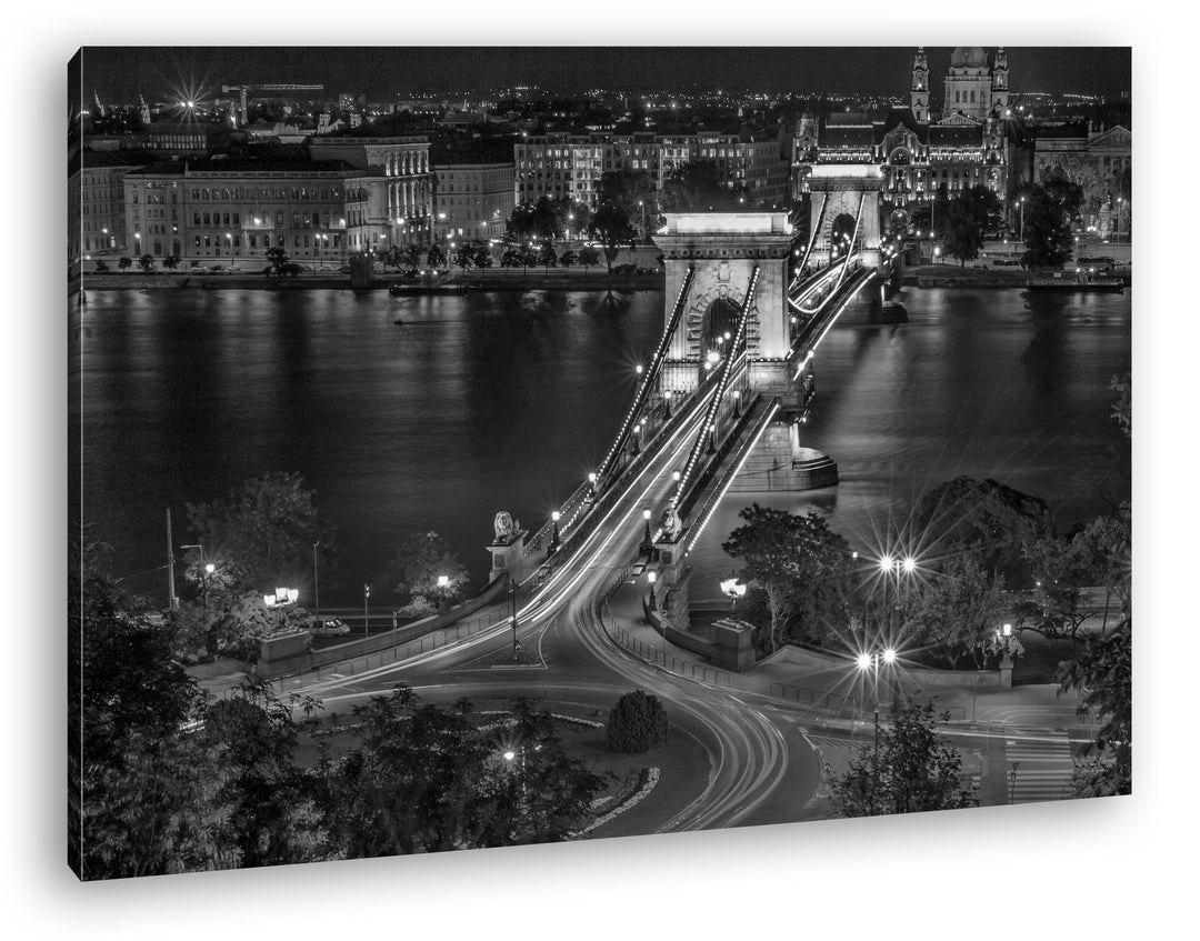 deyoli Kettenbrücke in Budapest Effekt: Schwarz/Weiss Format: 80x60 als Leinwand, Motiv fertig gerah