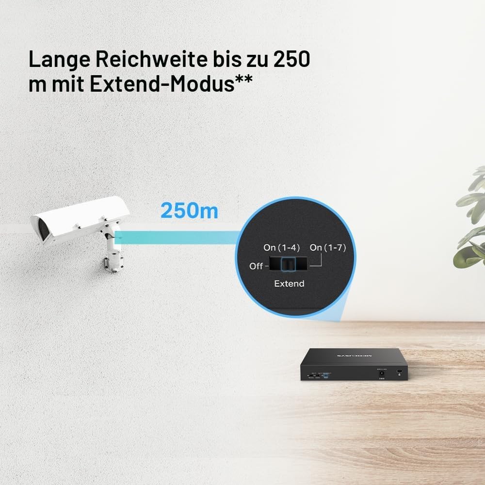 MERCUSYS MS108GP Gigabit RJ45 Switch, 8 Ports, 7 PoE+ Ports, PoE-Übertragung bis zu 250 Meter, Ether