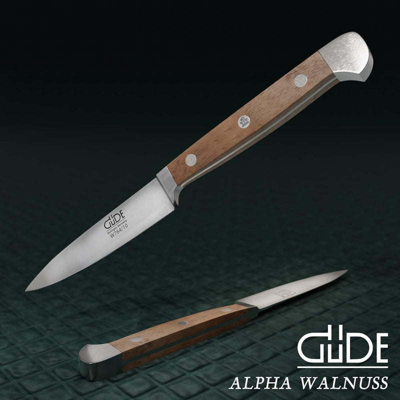 GÜDE Solingen - Spickmesser geschmiedet, 10 cm, Walnussholz, ALPHA WALNUSS, Office Messer, Doppelkro