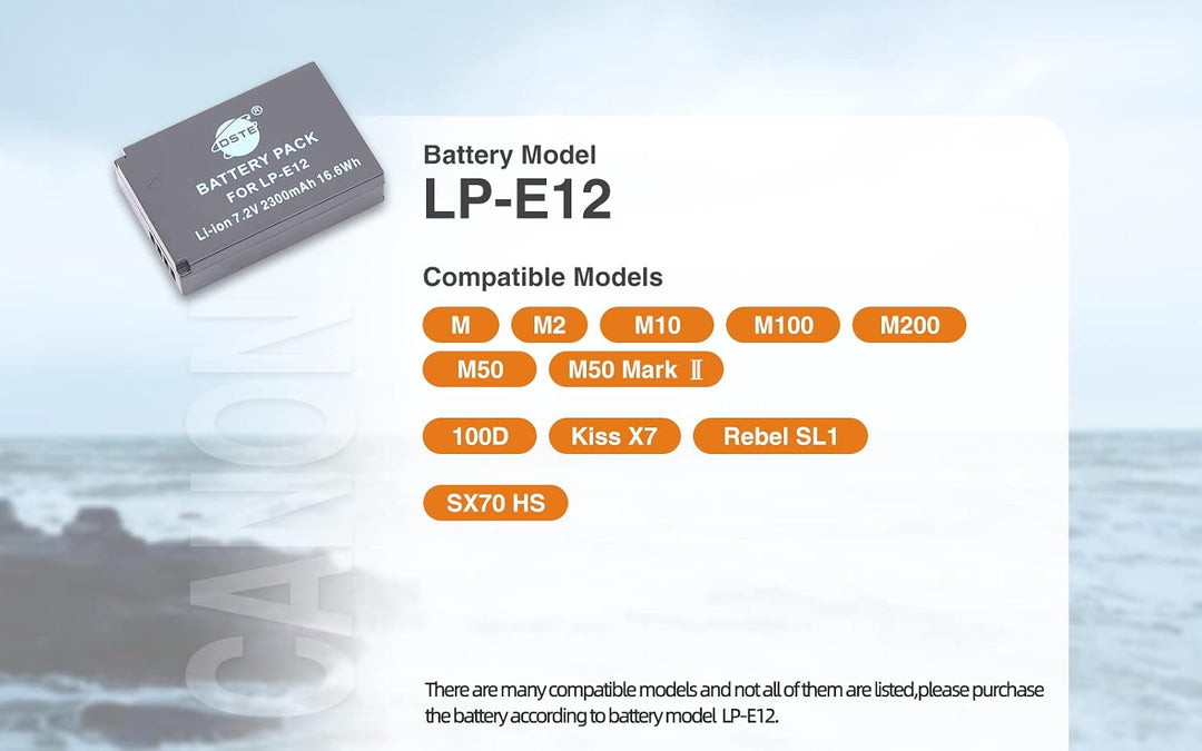 DSTE（2 Pack） Ersatz Batterie und DC136E Reise Ladegerät Kompatibel für Canon LP-E12 EOS M M2 100D Re