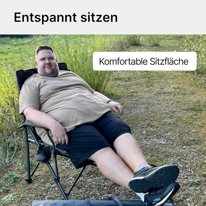 qeedo Johnny Jumbo, Stabiler XXL Campingstuhl bis 250 kg belastbar, mit Armlehnen, Getränkehalter, K