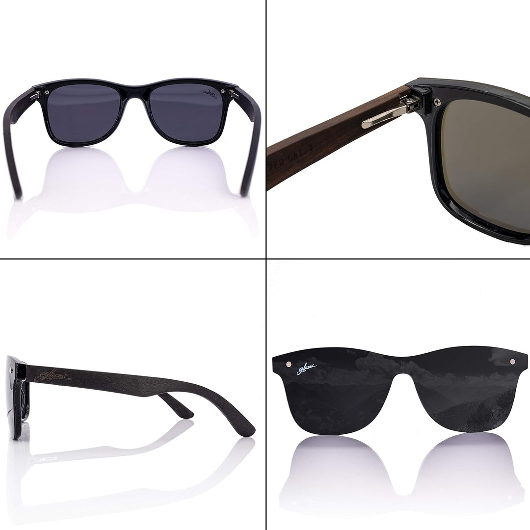 glozzi Sonnenbrille Herren und Damen Holz Polarisiert UV400 mit Holzbügeln und Brillenetui aus Kork