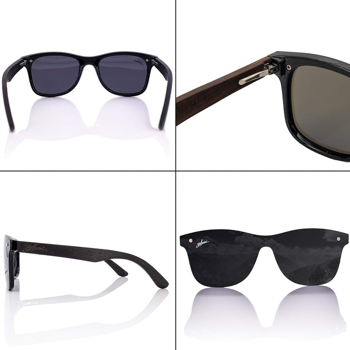 glozzi Sonnenbrille Herren und Damen Holz Polarisiert UV400 mit Holzbügeln und Brillenetui aus Kork