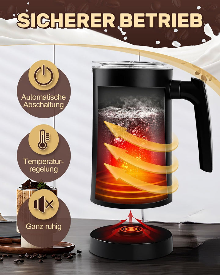 4 in 1 Milchaufschäumer Elektrisch, 350ml Stumm Automatischer Edelstahl Milchschäumer, 400W Schnelle