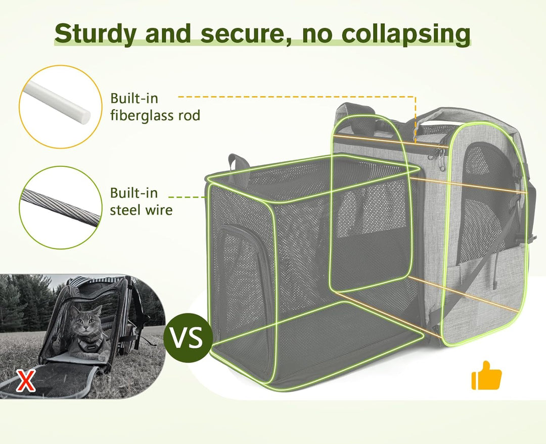 pecute Haustier Rucksack mit Netzfenster XL für 6-10 kg, Erweiterbarer Platz, Tragbare & Faltbare Ka