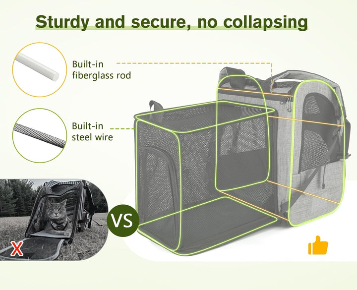 pecute Haustier Rucksack mit Netzfenster XL für 6-10 kg, Erweiterbarer Platz, Tragbare & Faltbare Ka