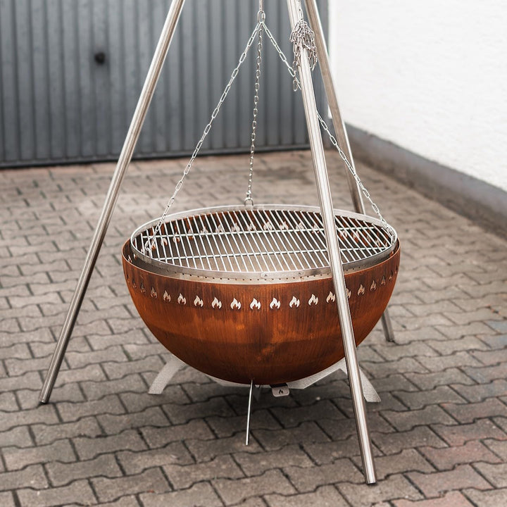 Grillrost.com Das Original Feuerschale in Cortenstahloptik - Schwenkbar & mit Belüftung