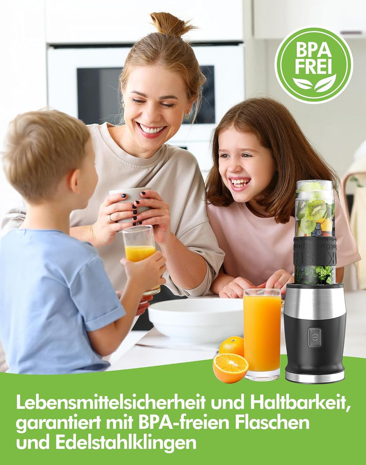 Mixer, 500W Smoothie Maker, Standmixer & Mixer Smoothie Maker mit 2x570ml Smoothie Flaschen BPA frei