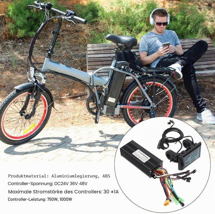 BuyWeek Elektrofahrrad Brushless Motor Controller Kit, DC 24V 36V 48V 750W 1000W 30A 3 Modus Sinuswe