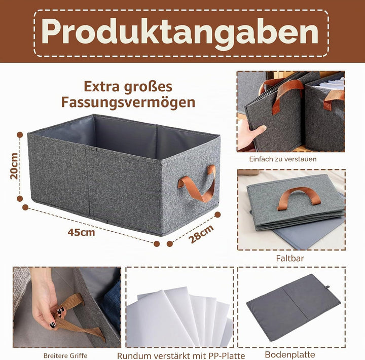 Aufbewahrungsbox Stoff 4er Set, Stoffboxen Aufbewahrung, Zusammenklappbarer, Gross Aufbewahrungsboxe