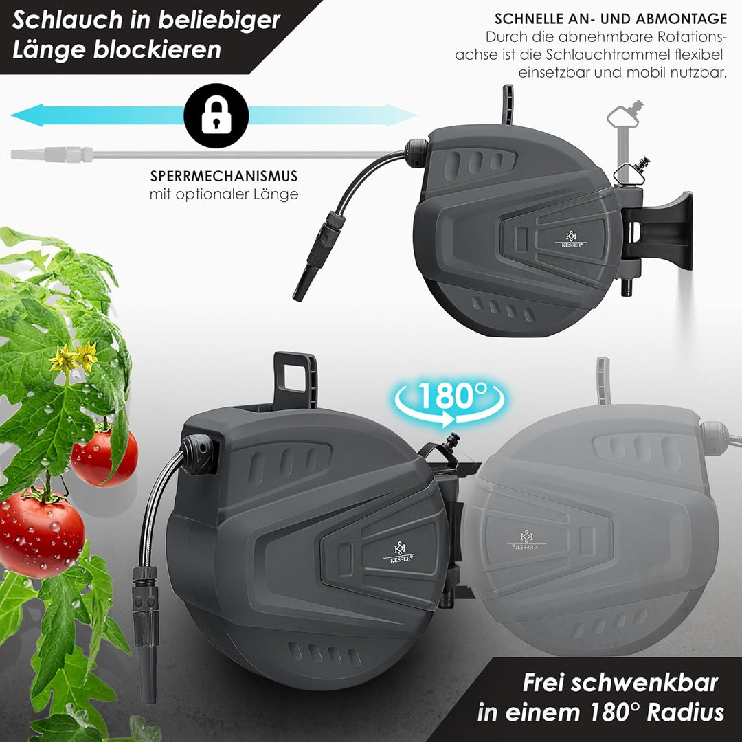 KESSER® automatische Schlauchtrommel 20 m + 2 m, Wand Schlauchbox mit Aufrollautomatik, Schlauchaufr