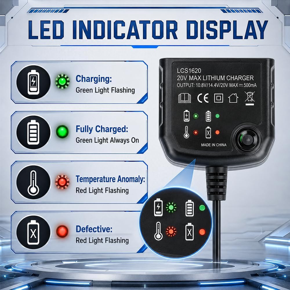 Ladegerät 18V/20V kompatibel mit Black &amp; Decker, NAVESO Lithium Akkuladegerät für Black und Decker L