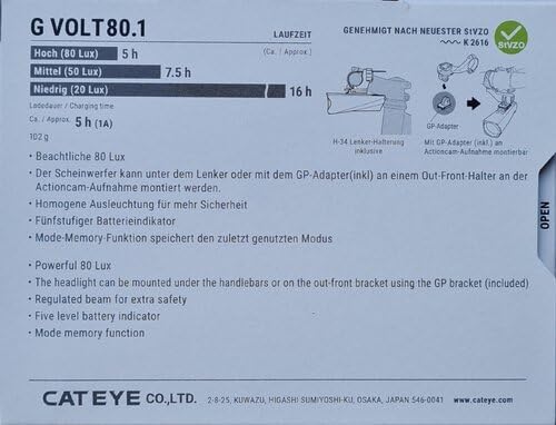 CatEye GVolt 80.1 HL-EL561GRC – LED Frontlicht – 80 Lux – USB-C – StVZO-konform