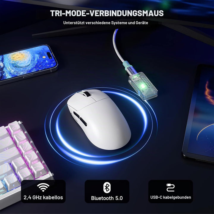 ATTACK SHARK X8 Serie Kabellose Gaming-Maus, 55–65 g Superleicht, PixArt PAW3395/3950 Sensor, BT/2.4
