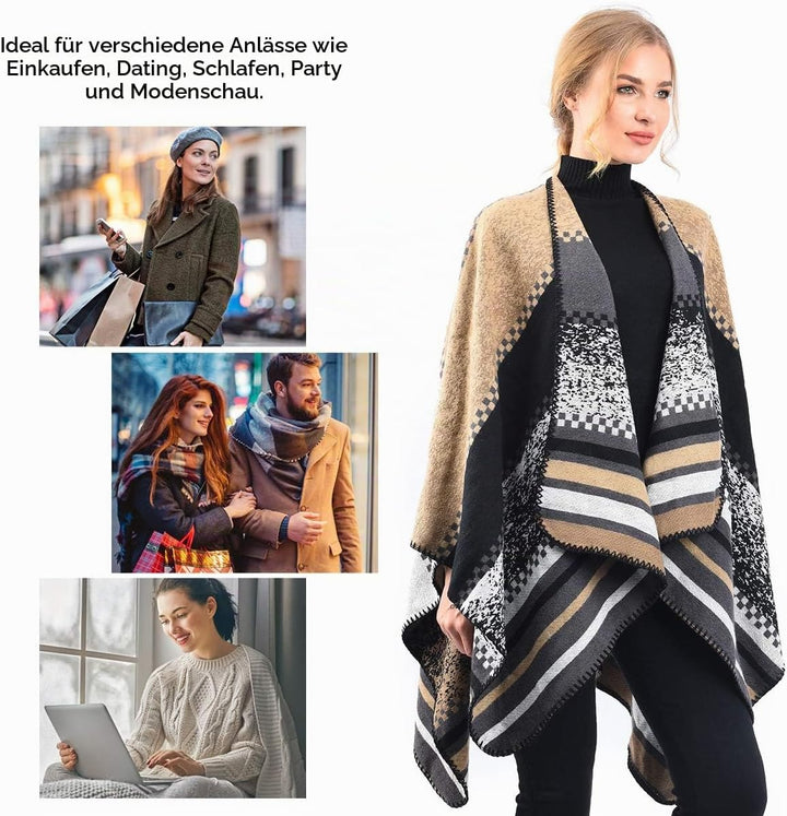 Winter Warme Poncho Schal Wrap - Herbst Open Front Cape Winddichte Strick Wolle Mantel Decke Kap-Sch