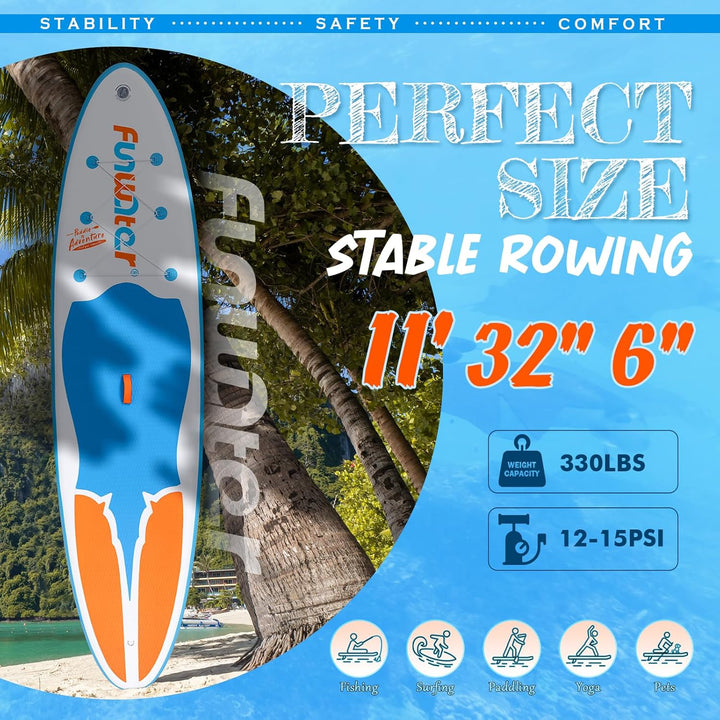 FunWater Aufblasbares Stand Up Paddle Board Surfbrett SUP Komplettes Paddleboard Zubehör Verstellbar