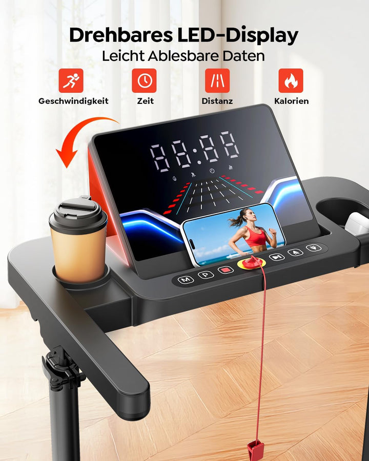 Laufband für Zuhause 12km/h, 6 IN 1 Elektrisches Laufband mit 10% Steigung, 1080MM Einziehbares Stei