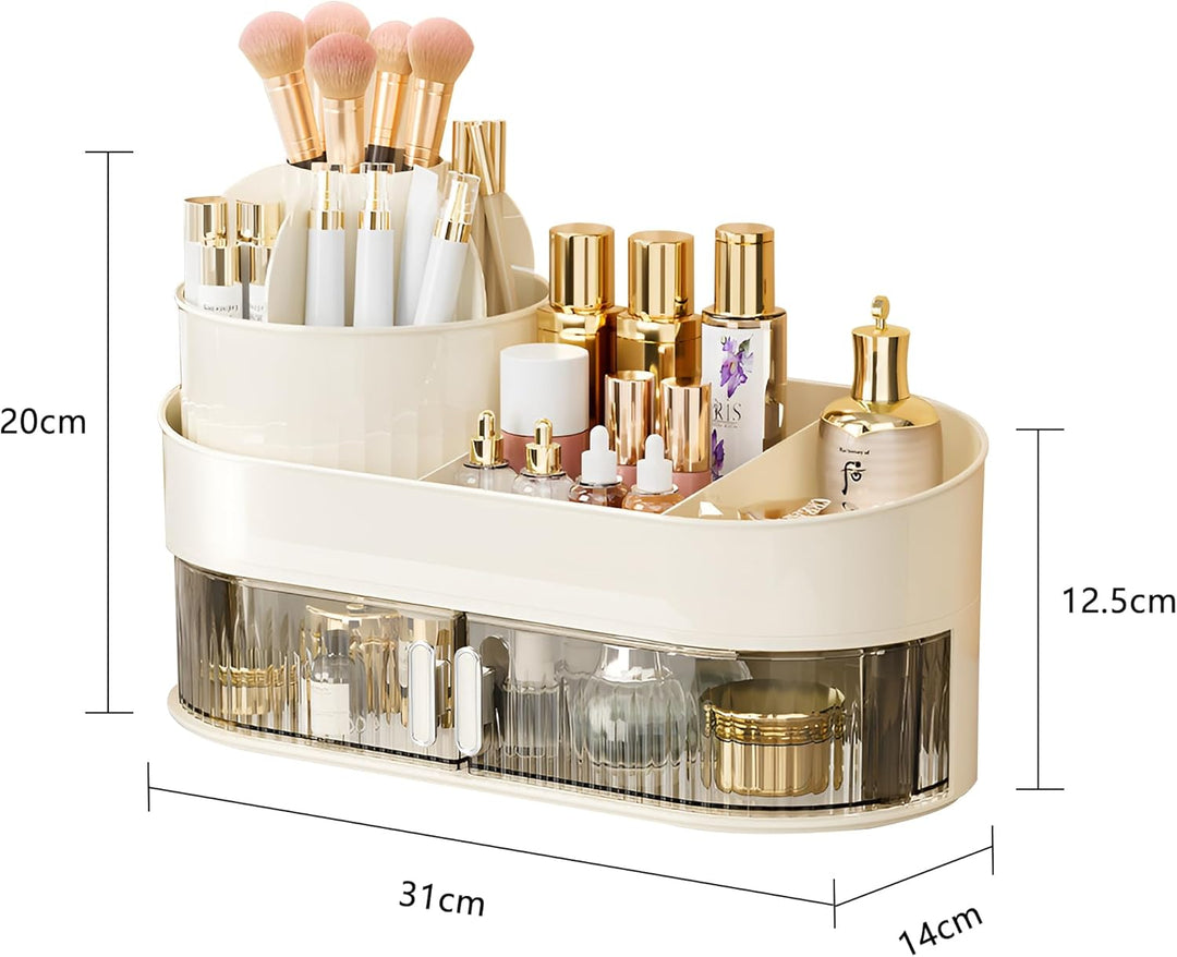 Makeup Organizer mit 1 Schubladen Kosmetik Organizer Drehbar und Fach mit 360° Drehendem Make up Pin