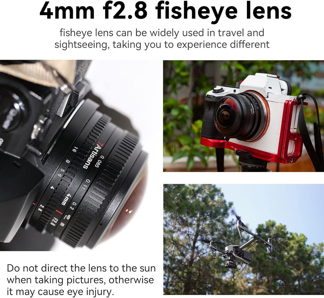 7 Artisans 4mm F2.8 Fisheye Ultra Wide Angle Lens APS-C Handbuch Focus Prime Lens Kompatible M4/3 Mo