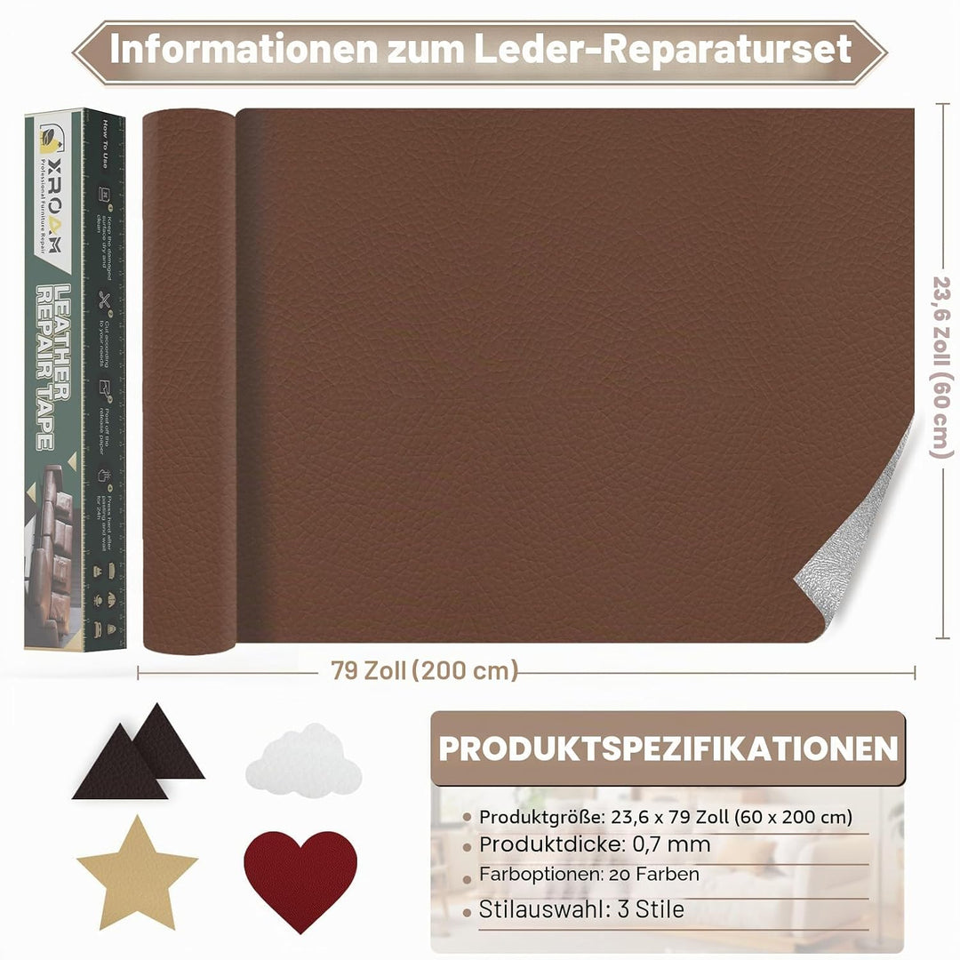 Kunstleder Selbstklebend, 60x200 cm Dunkelbraun Leder Reparatur Patch, Lederflicken Selbstklebender,