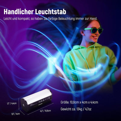 NEEWER Magnetischer Handlichtstab, 360° Voll RGB Mini LED Video Lichtstab mit 2500mAh wiederaufladba