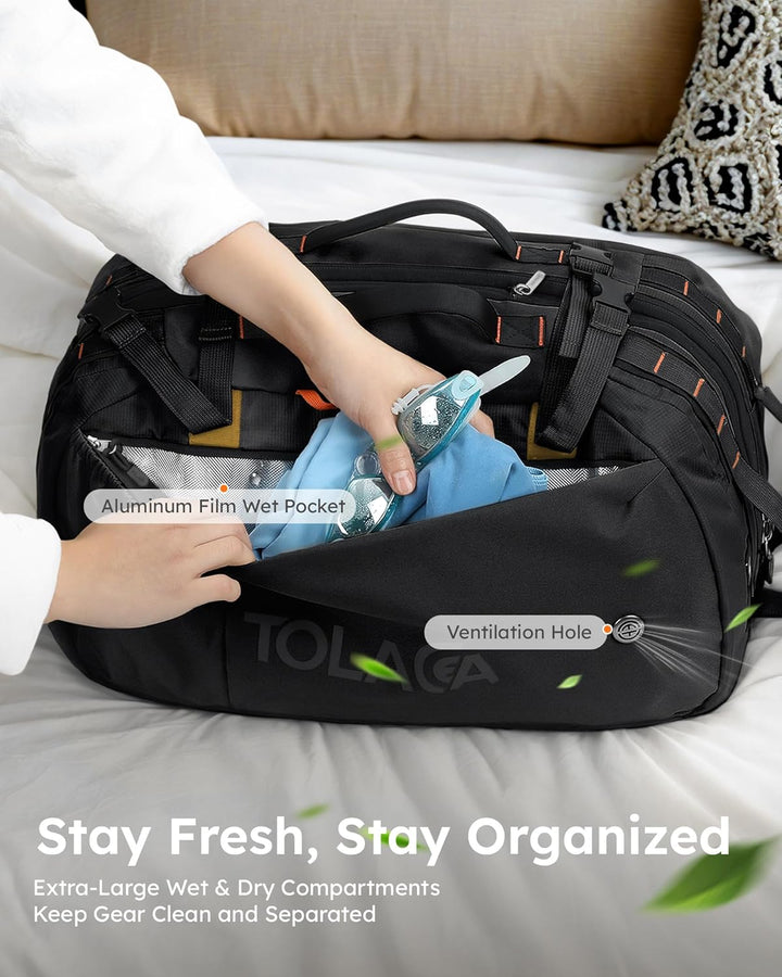 Tolaccea Reiserucksack, Handgepäck Rucksack Flugzeug, TSA-Freundlicher Laptop Rucksack 15,6 Zoll, Er