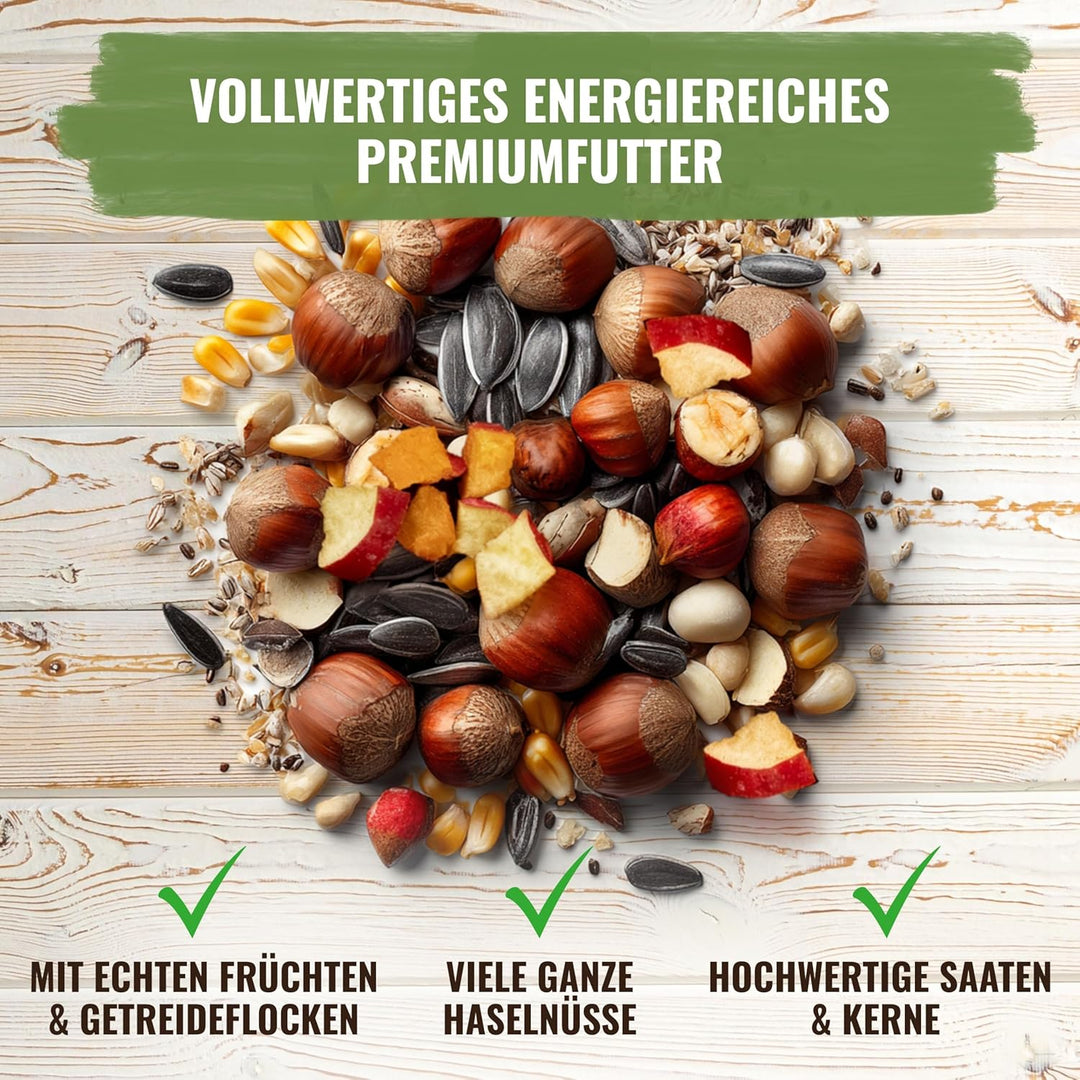 Natuverra Eichhörnchen-Menü 2 kg Premium-Mix aus Saaten, Getreide, Nüssen, Früchten & Gemüse, Protei