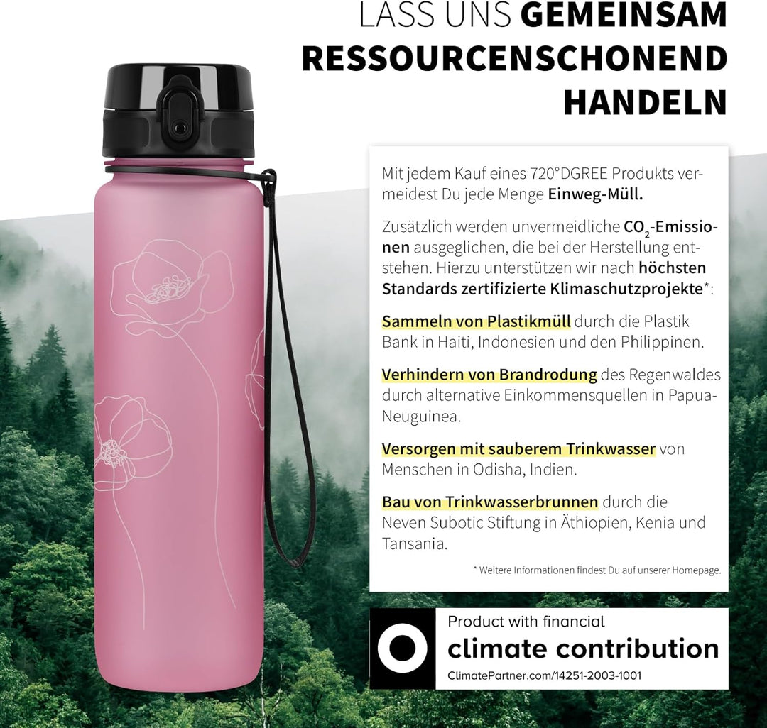 720°DGREE Trinkflasche 1l mit Motivationsskala “uberBottle“ +Sieb - BPA-Frei - Wasserflasche für Uni