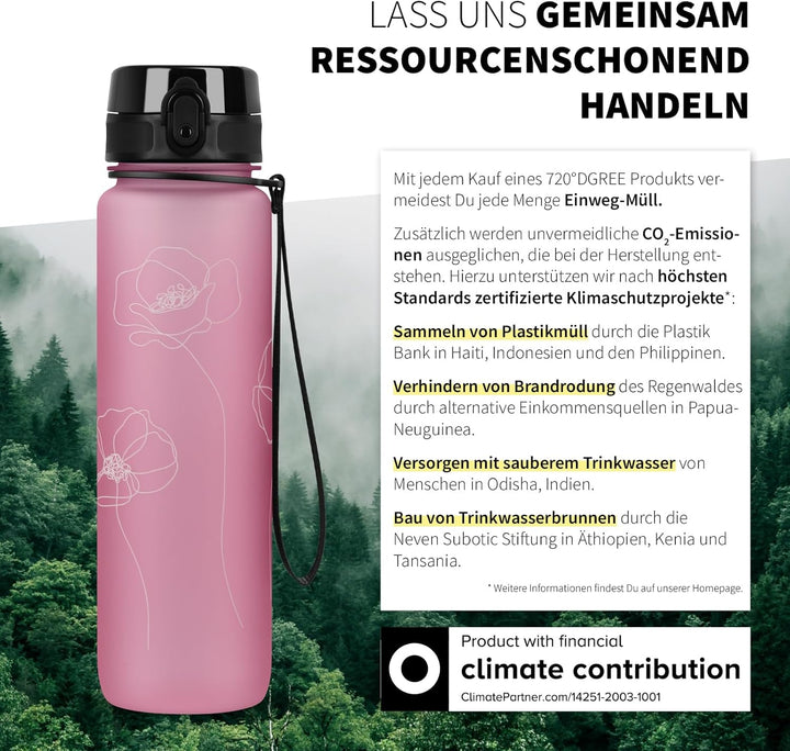 720°DGREE Trinkflasche 1l mit Motivationsskala “uberBottle“ +Sieb - BPA-Frei - Wasserflasche für Uni