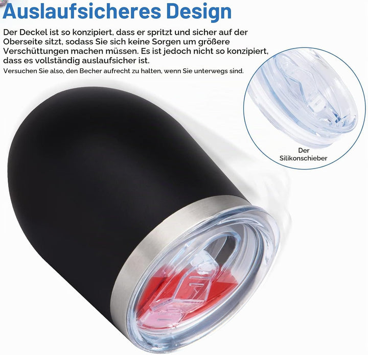 Joymaking 4 Stück Weinbecher Edelstahl, Stemless Weinbecher mit Deckel, Doppelwandige Unbreakable Tr