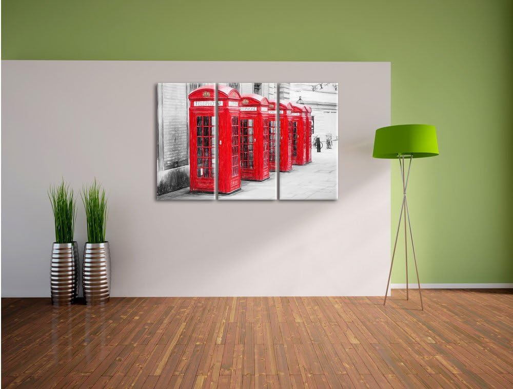 Pixxprint rote Londoner Telefonzellen als Leinwandbild/Grösse: 3 Teilig (120x80 cm) cm/Wandbild/Kuns