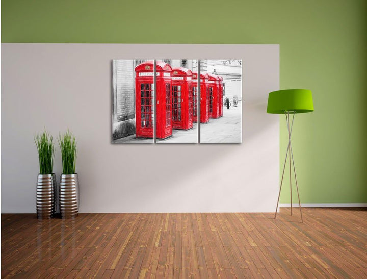 Pixxprint rote Londoner Telefonzellen als Leinwandbild/Grösse: 3 Teilig (120x80 cm) cm/Wandbild/Kuns