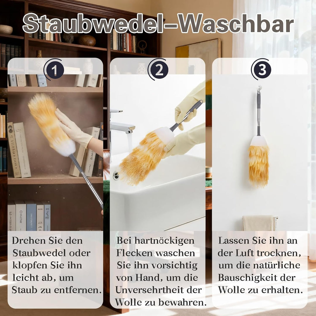 2 Stück Staubwedel Waschbar, 130 cm Staubwedel Lang Ausziehbar, Spinnwebenbesen mit Teleskopstiel, E