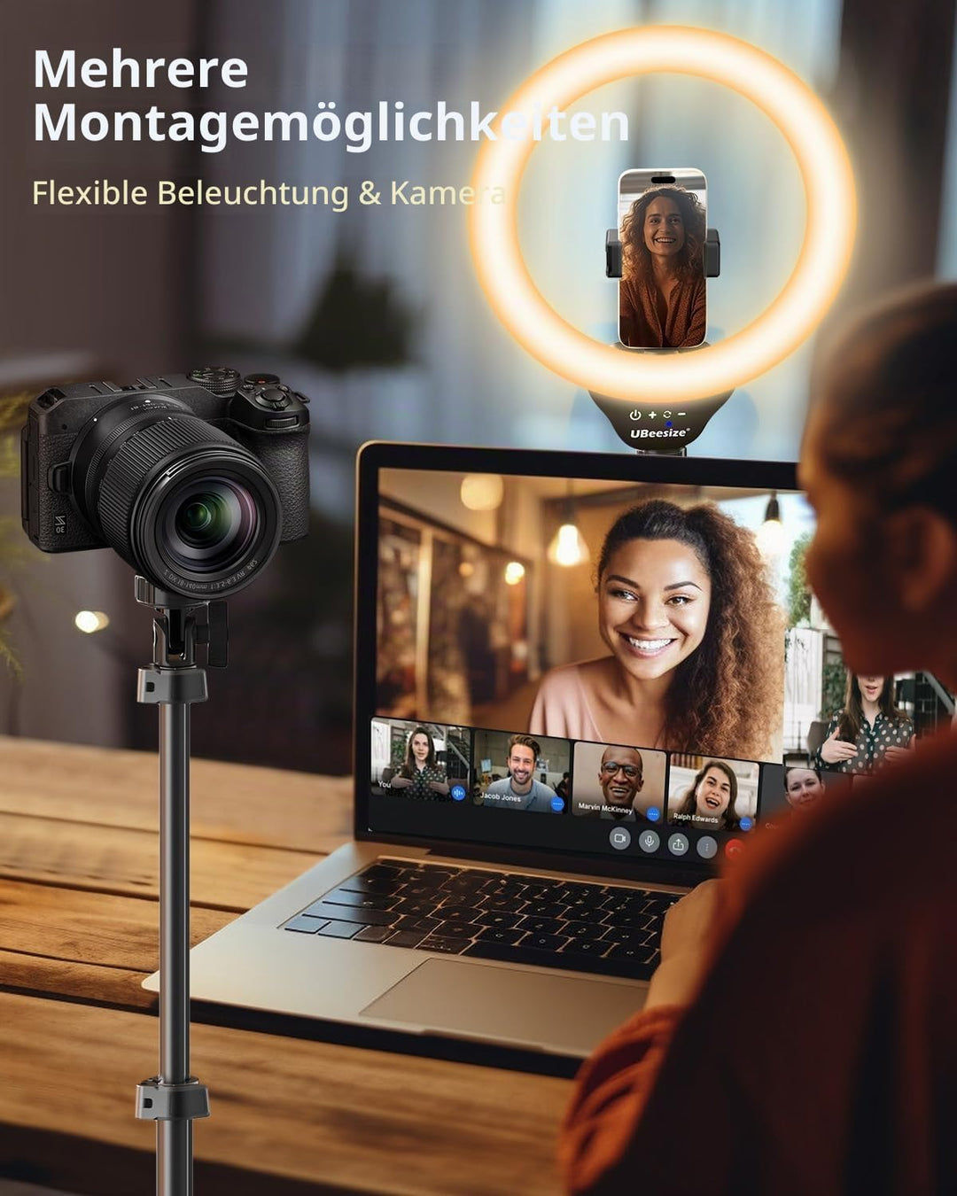 UBeesize Ringlicht mit Stativ, 12 Zoll Selfie Ringlicht mit 62 Zoll Stativ Ständer für Videoaufnahme