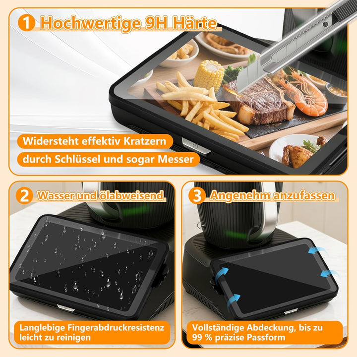 SelfTek 3 Stück Displayschutz für Thermomix TM7 - TM7 Zubehör mit 2 Displayschutz Panzerglas, Siliko