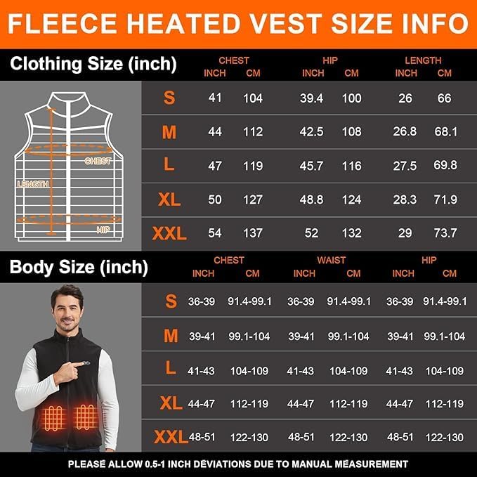 Techstuph Fleece Beheizbare Weste Herren, 3 Stufen einstellbar 5 Heizzonen Beheizte Weste Beheizbare