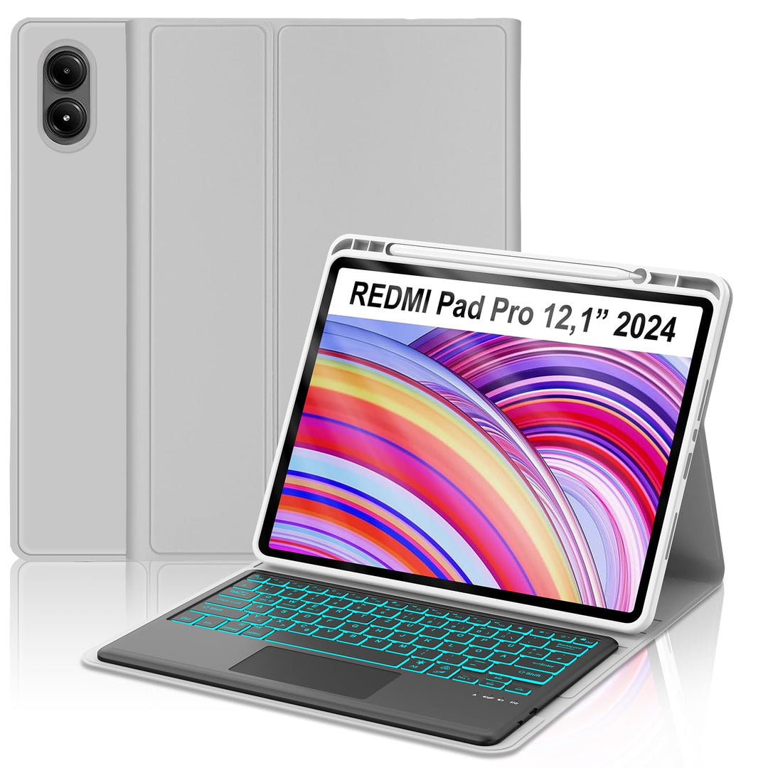 Hülle mit 7-Farben-Beleuchtung und Touchpad Tastatur für Xiaomi Redmi Pad Pro 12,1" (2024) & Poco Pa