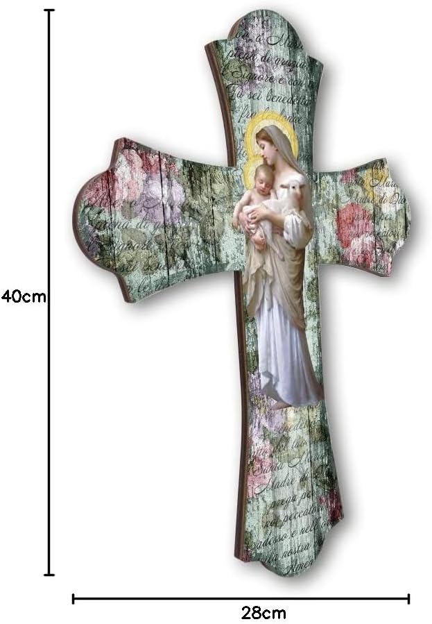 Fratelli Bonella | Vintage-Kreuz aus Religiösen Holz der Madonna mit Kind 28 x 40 cm | Made in Italy