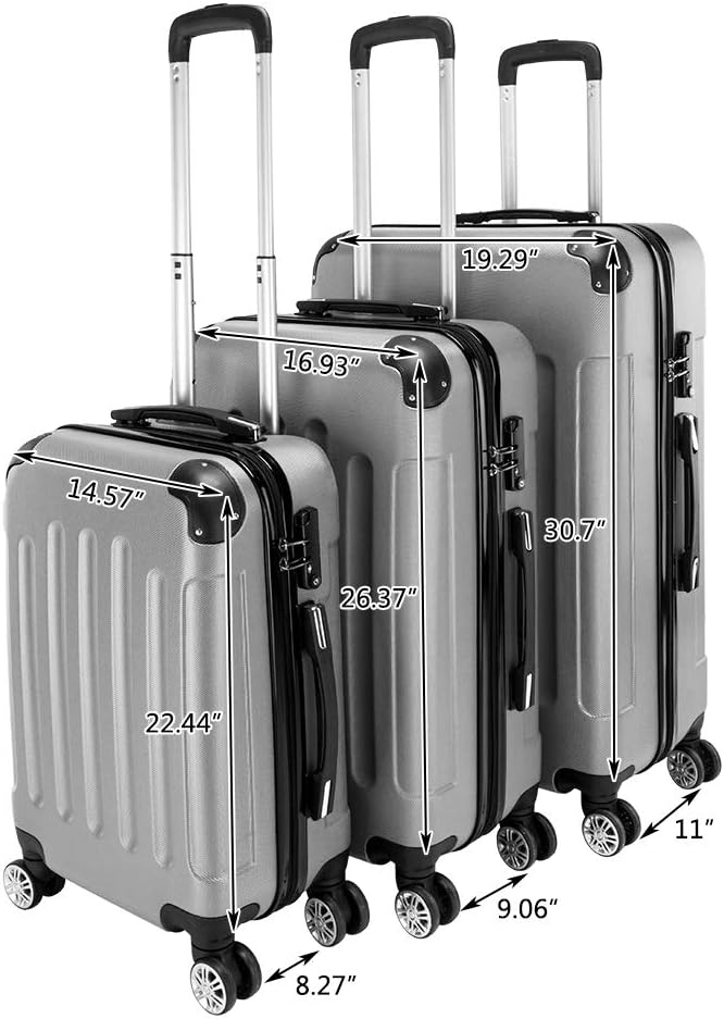 JOROBURO Kofferset 3 Teilig, ABS Hartschalenkoffer Set,Trolley Koffer mit 4 x 360°Drehbaren Rollen u