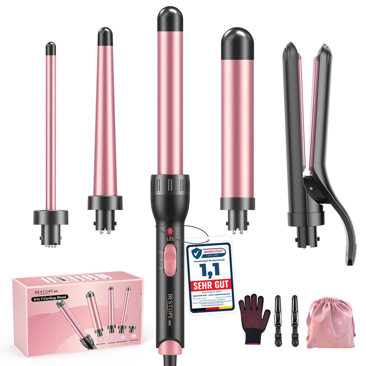 5 in 1 Keramik Lockenstab mit Glätteisen - BESTOPE MIX Lockenstab Set mit Verschiedenen Aufsätzen fü