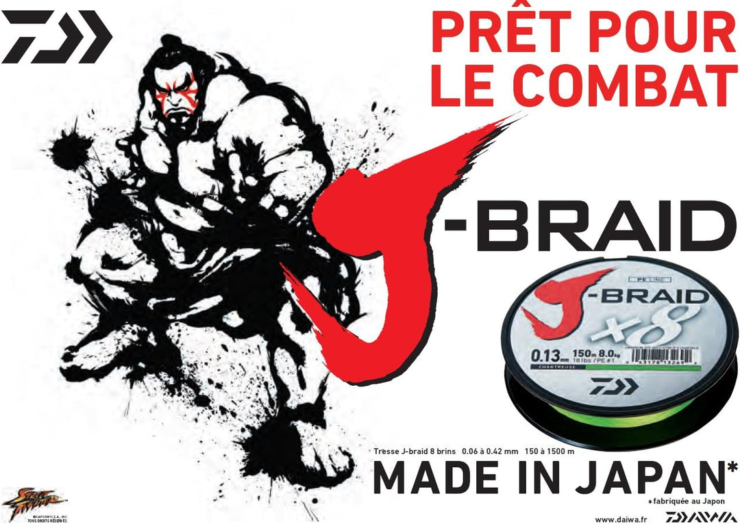 Daiwa J-Braid 8 Braid 0.42mm, 46.5kg / 103.0lbs, 1500m dunkelgrün, rund geflochtene Angelschnur