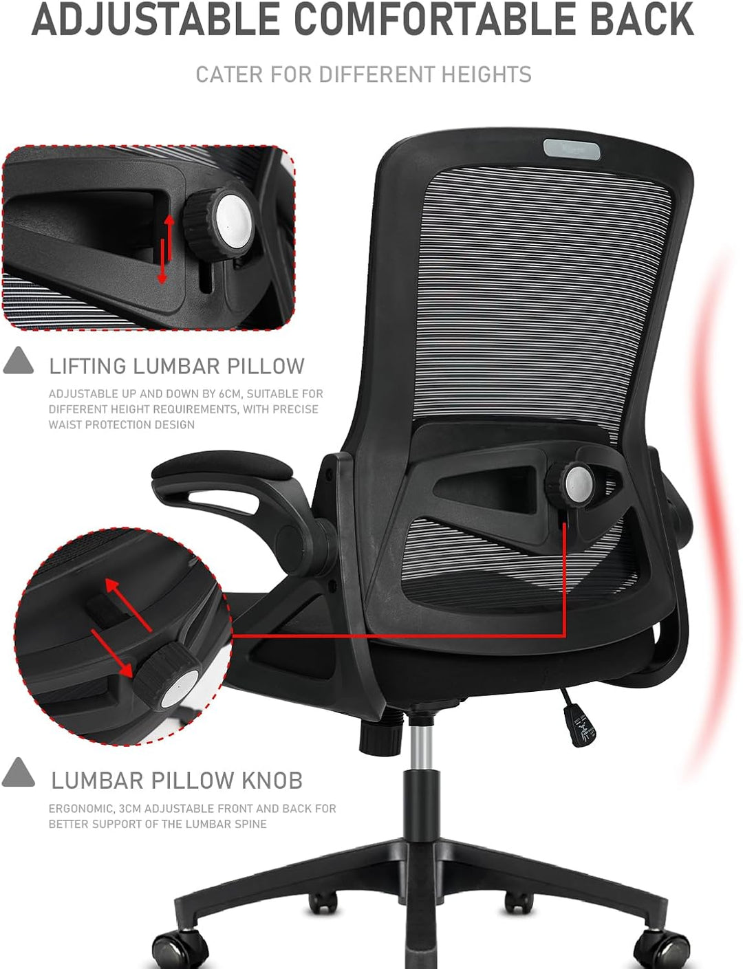 Milacyee Bürostuhl Ergonomischer, Schreibtischstuhl mit Klappbaren Armlehnen, Höhenverstellbarer Bür