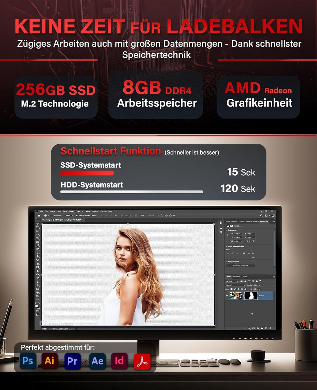 Greed® Basic V2 PC mit AMD Ryzen 5 4600G - Schneller Rechner + Computer für Büro & Home Office mit 4