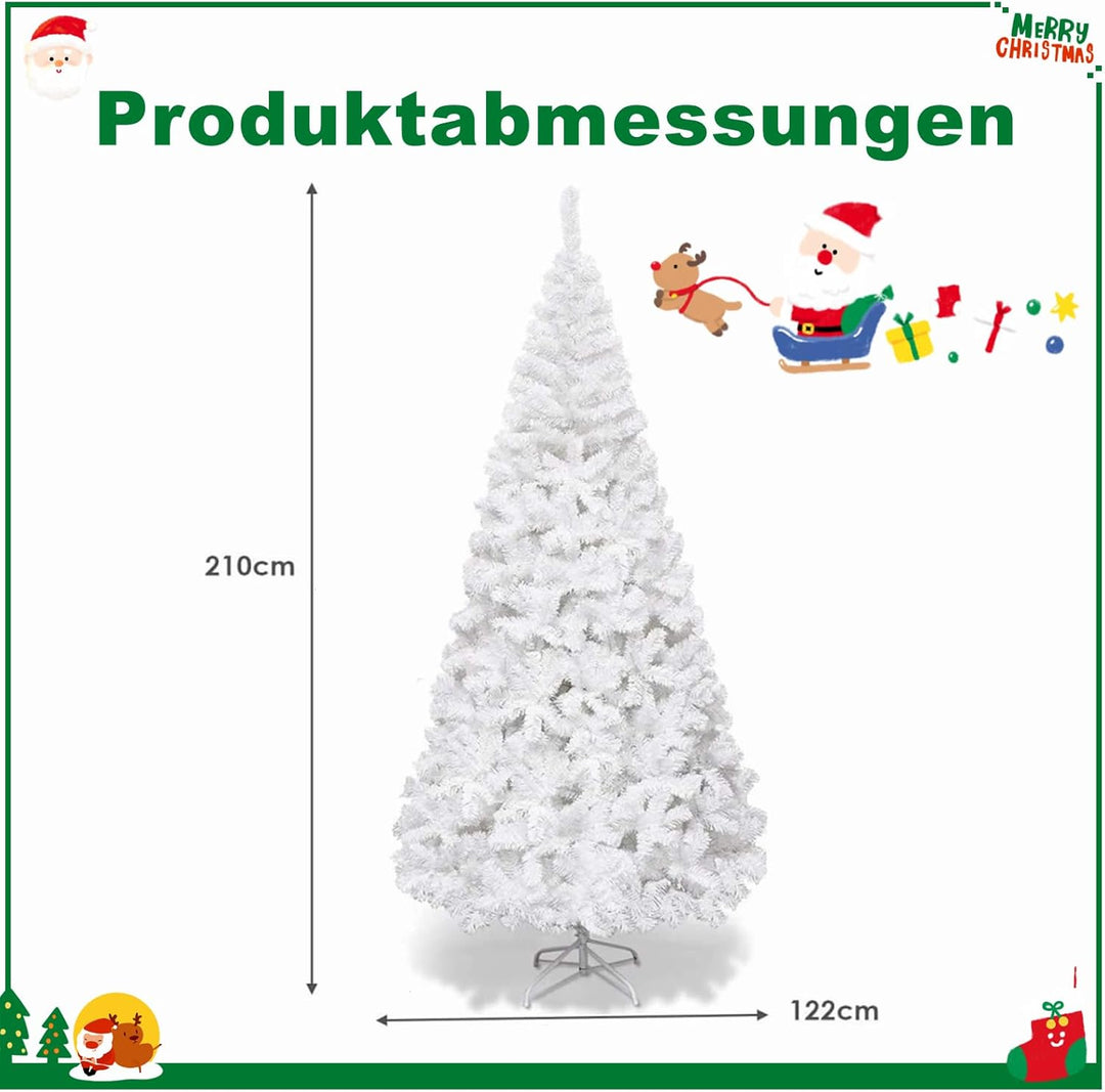 RELAX4LIFE Weisser künstlicher Weihnachtsbaum 150/180/210/240cm, Tannenbaum Christbaum, inkl. Metall
