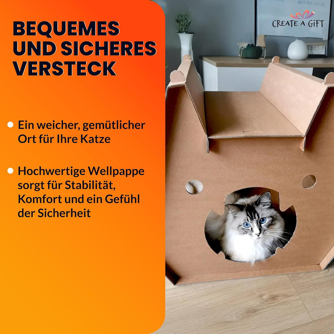 Katzenhaus aus Pappe – Robustes Tekturhaus für Katzen zum Spielen und Ausruhen, Umweltfreundliches H