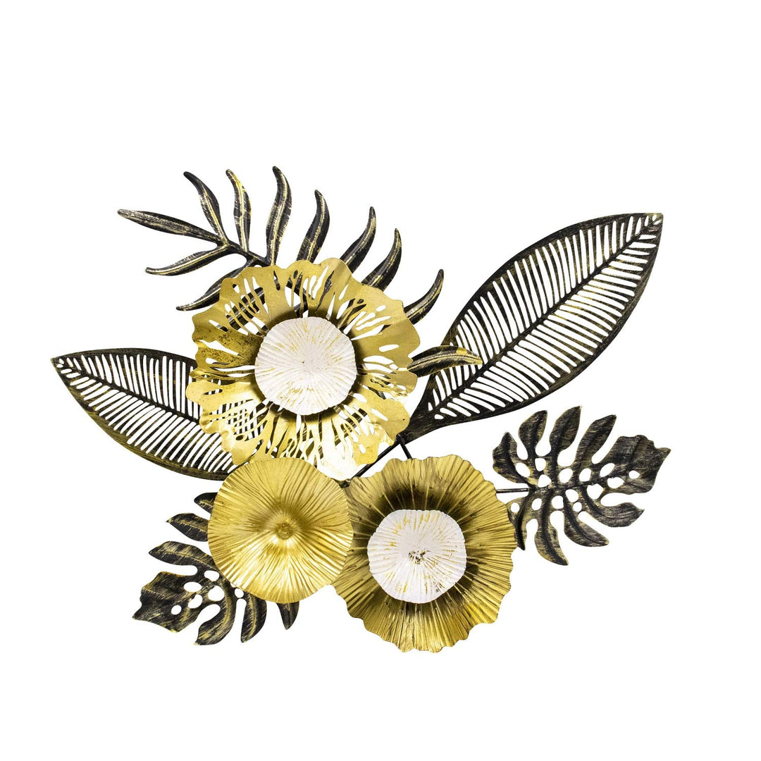 Lifestyle &amp; More Moderne Wanddekoration Wandskulptur Wandbild Blumen &amp; Blätter schwarz/gold aus Meta