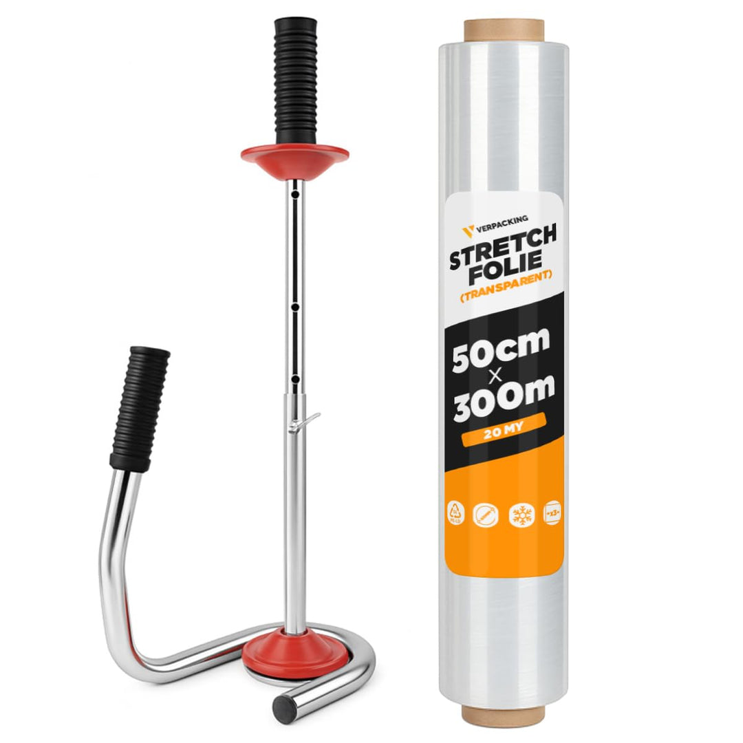 Verpacking Stretchfolie 20 my transparent 500mm x 300m 3 Rollen reissfeste Umzugsfolie + 1 Abroller