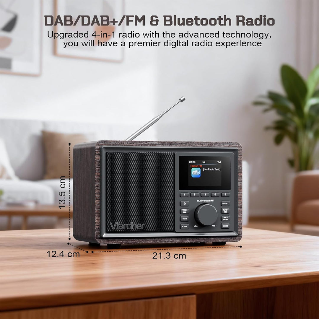 DAB/DAB+ &amp; FM Digitalradio mit Bluetooth, Küchenradio mit Dual-Weckfunktion, Schlaf-Timer, 60 Sender